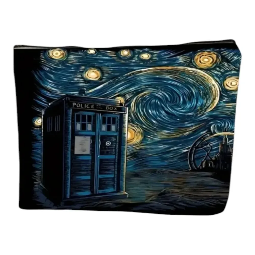 Doctor Who TARDIS Starry Night Cosmetic Bag Whovian Van Gogh Art Makeup Pouch